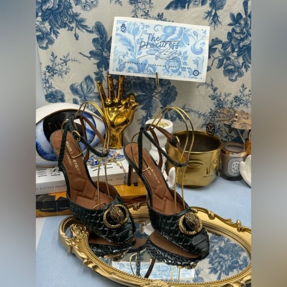 🆕 KURT GEIGER LONDON 🧿 NWOB Chelsea Ankle Strap Heel, Green Snakeskin, Sz 37 7 - Picture 2 of 15